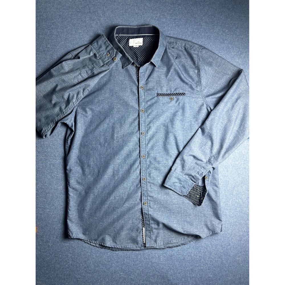 Craft + Flow Mens Blue Long Sleeve Button Down Shirt Contrast Trim Size XL